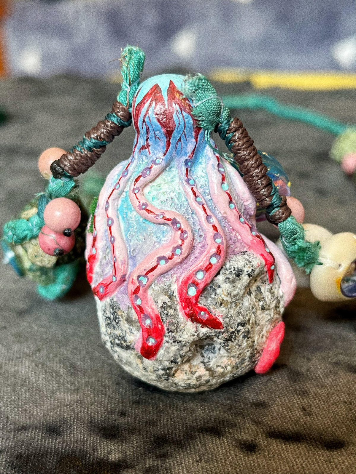 Hand-Painted Deep Sea Octopus Shell Necklace – Mystical Ocean Talisman」