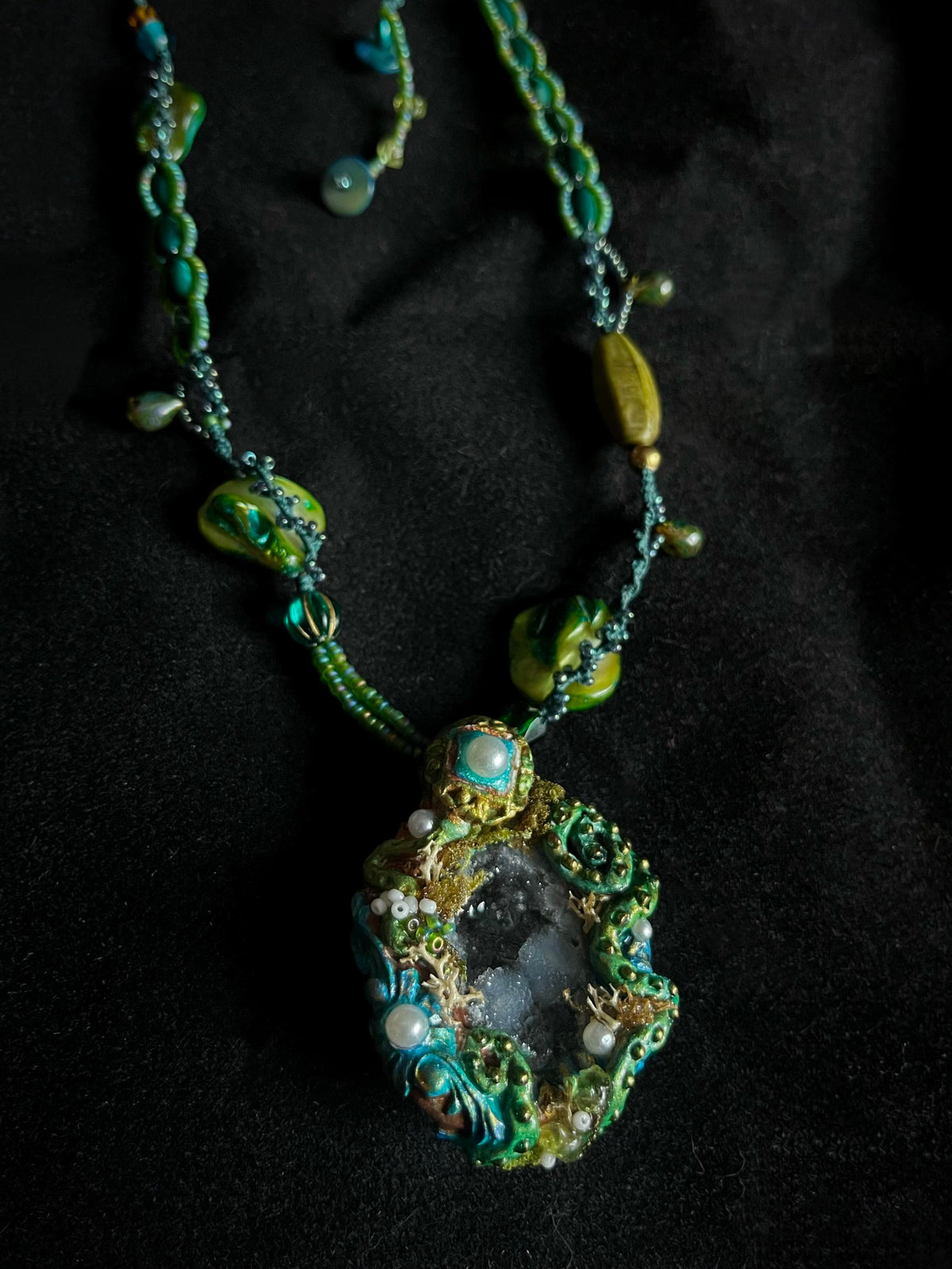 Rainforest Crystal Necklace – Hand-Painted Stone Amulet from the forest