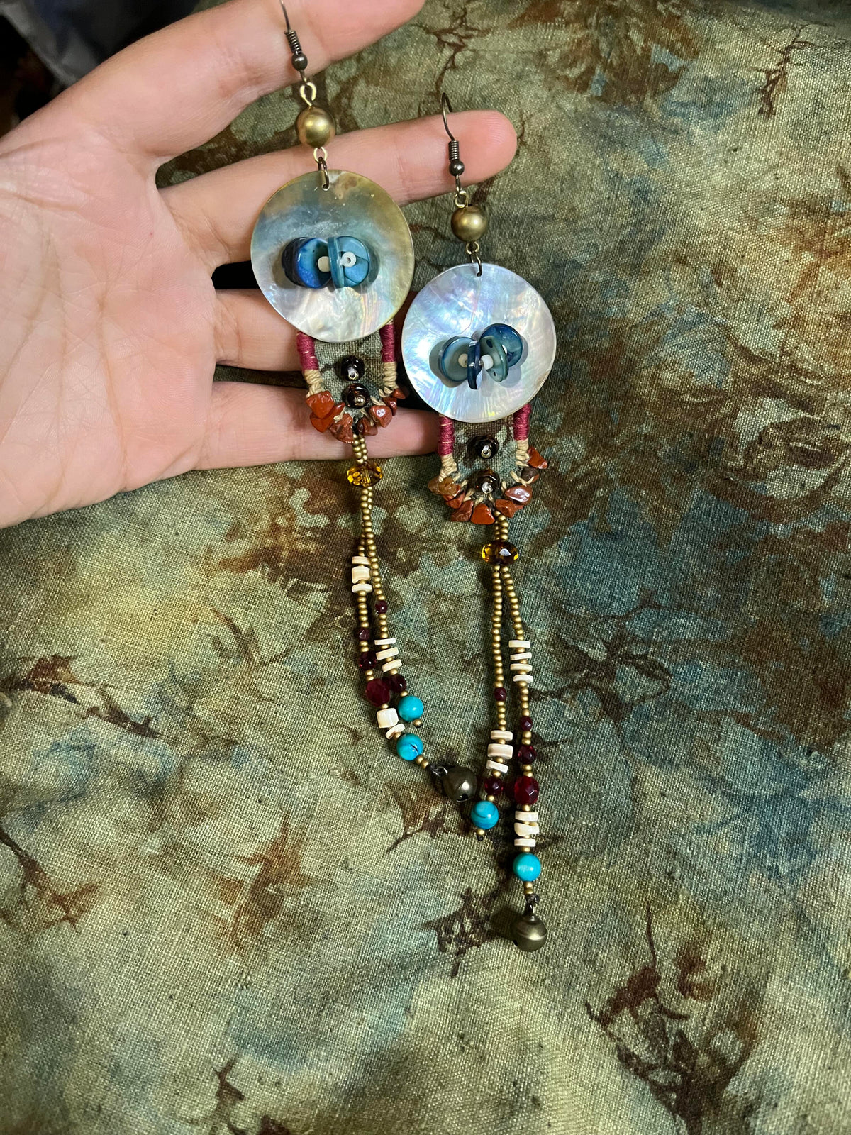 Tribal Colorful Stone & Shell Woven Earrings – Earth’s Rainbow at Your Ears」