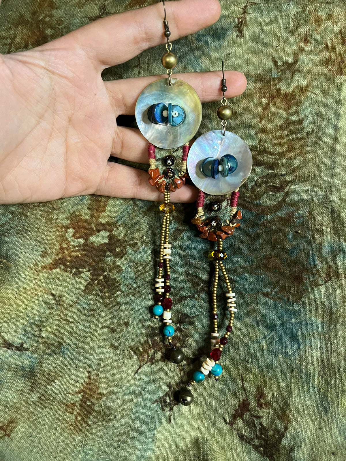 Tribal Colorful Stone & Shell Woven Earrings – Earth’s Rainbow at Your Ears」