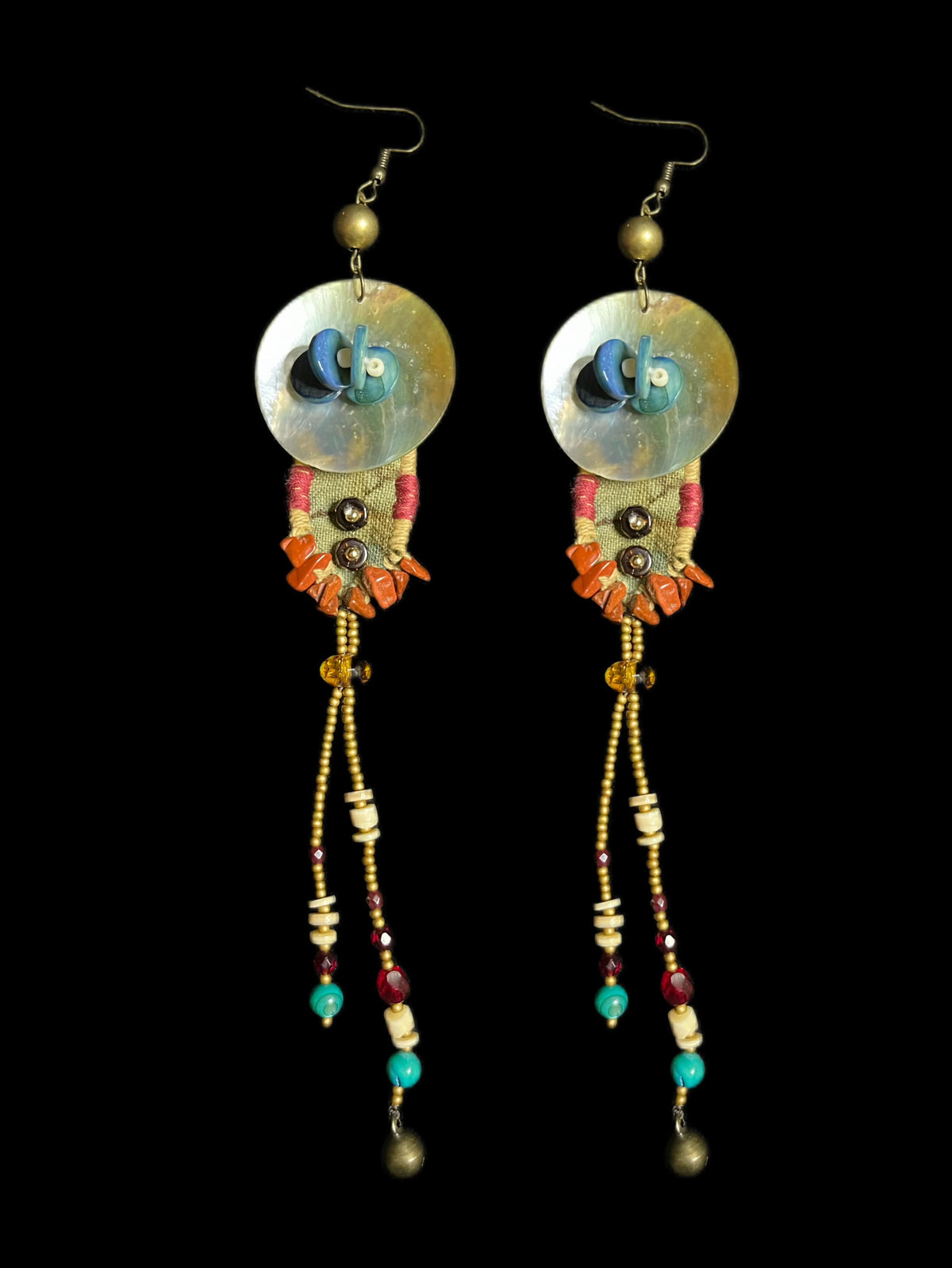 Tribal Colorful Stone & Shell Woven Earrings – Earth’s Rainbow at Your Ears」