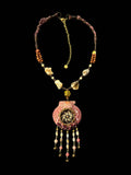 Ethnic Tribal Style Colorful Shell Openwork Woven Natural Stone Pendant Necklace