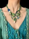 Earth Green Series – Conch Pearl & Openwork Fishbone Beaded Statement Necklace