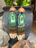 Bohemian Rainbow Wood Feather Woven Earrings – Artisan Statement Dangles