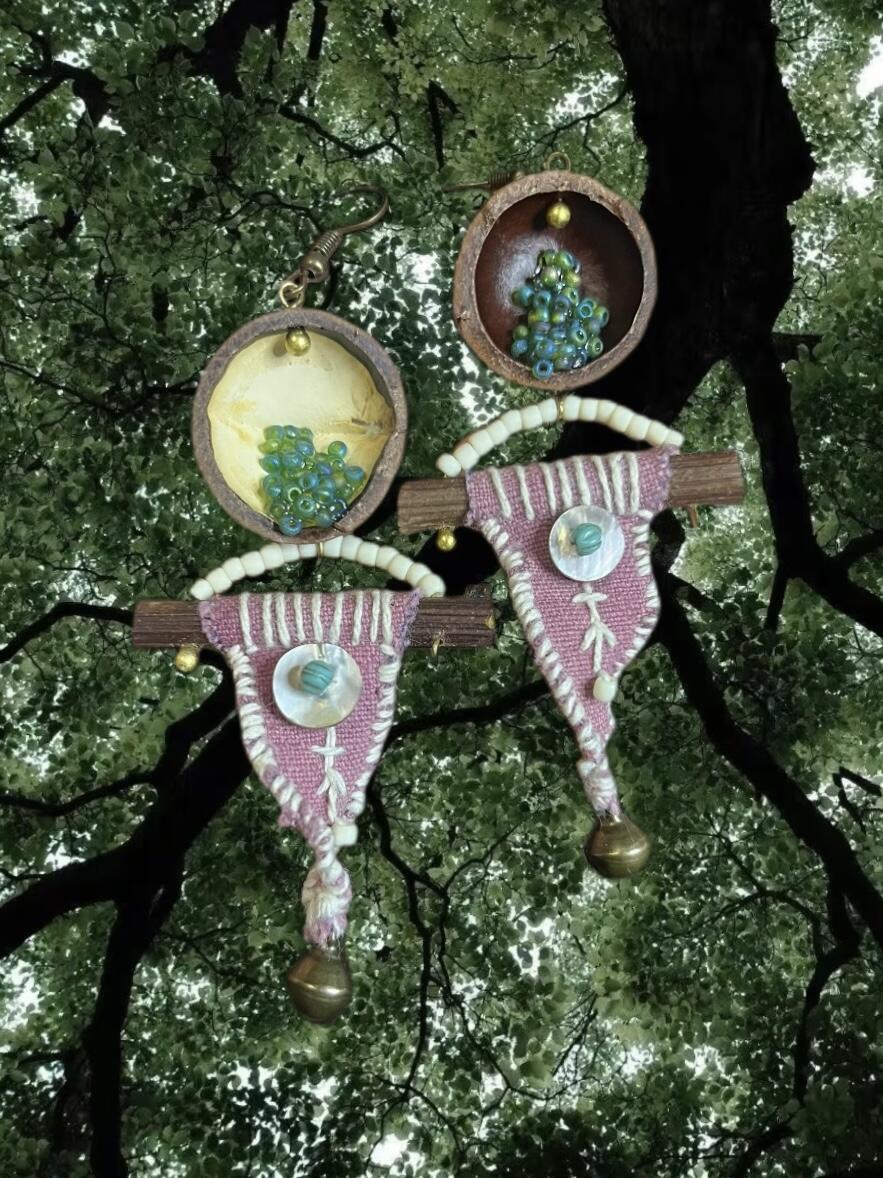 Pink Mist Forest" Bohemian Woven Earrings – Ethereal Floral Fantasy