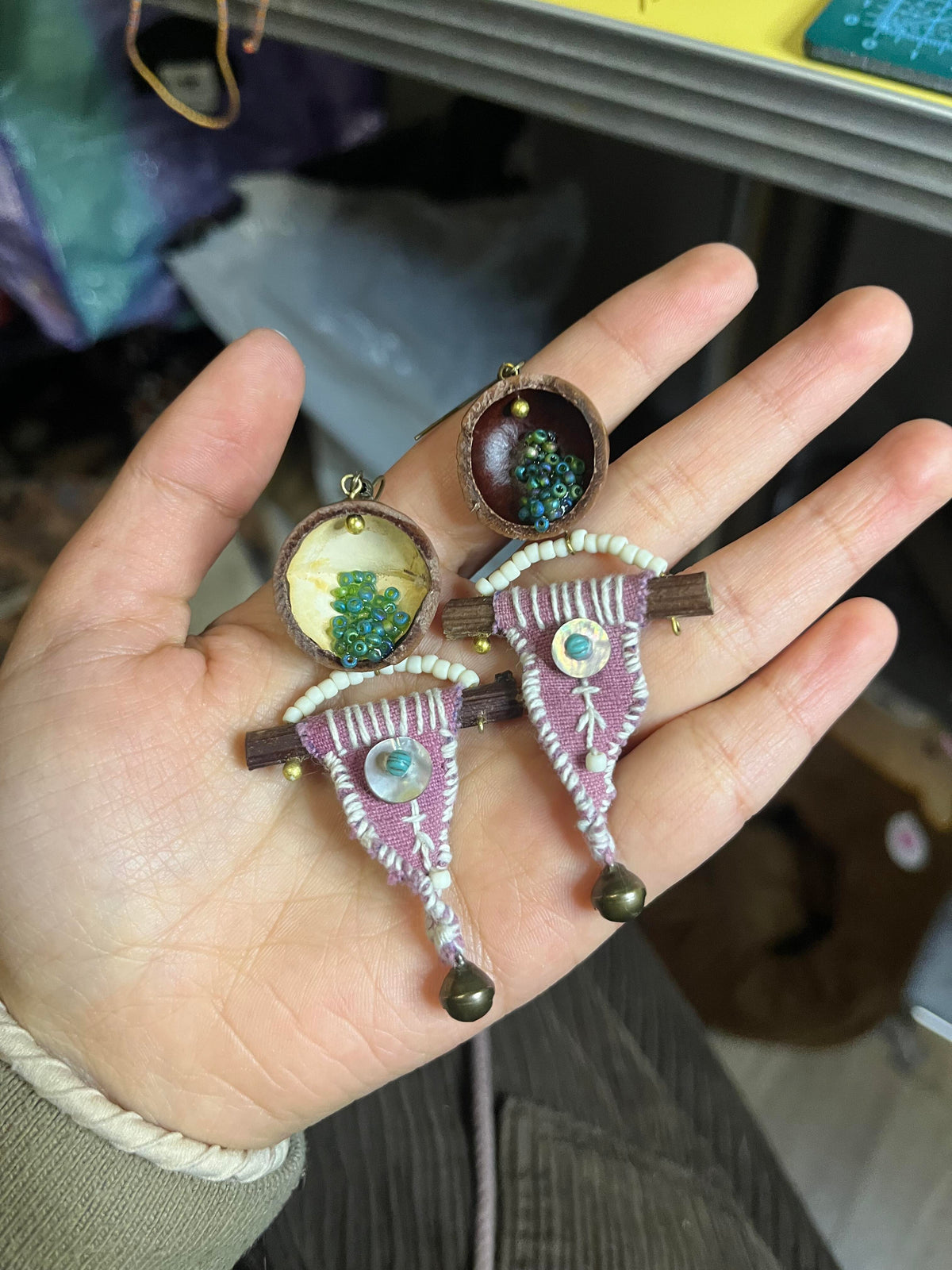 Pink Mist Forest" Bohemian Woven Earrings – Ethereal Floral Fantasy