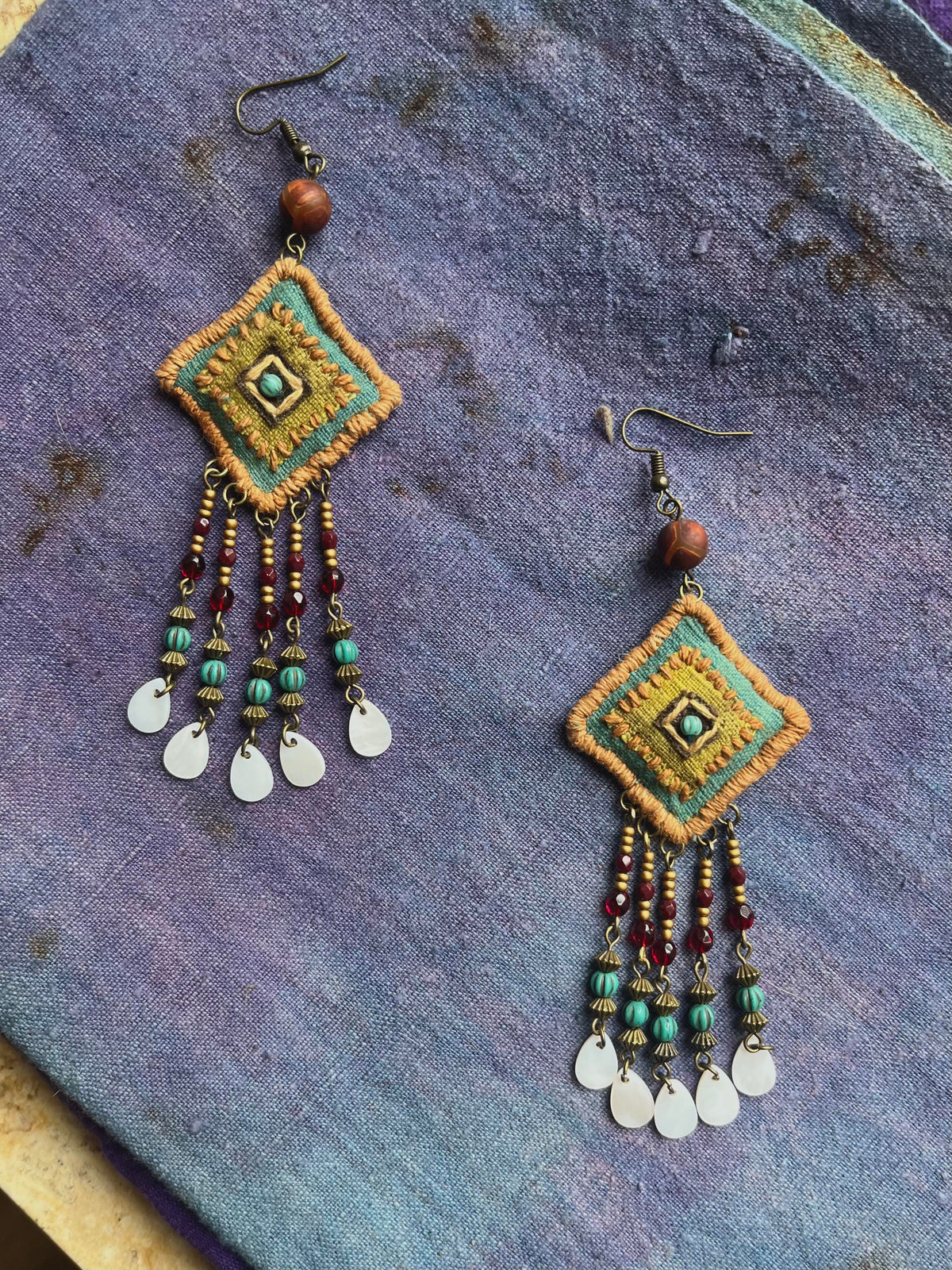 Bohemian Fabric Woven Tassel Earrings – Artisan Textile Jewelry