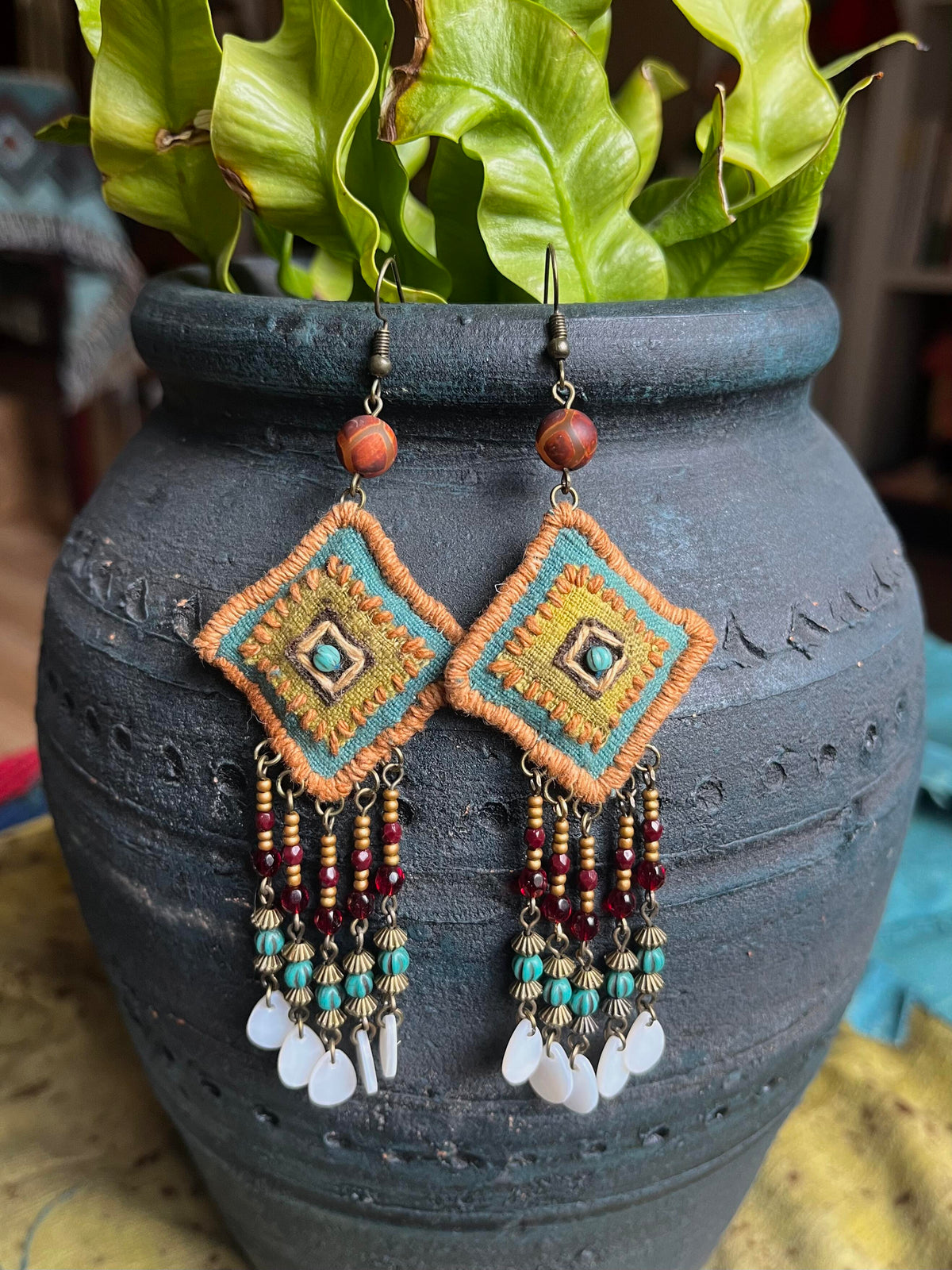 Bohemian Fabric Woven Tassel Earrings – Artisan Textile Jewelry
