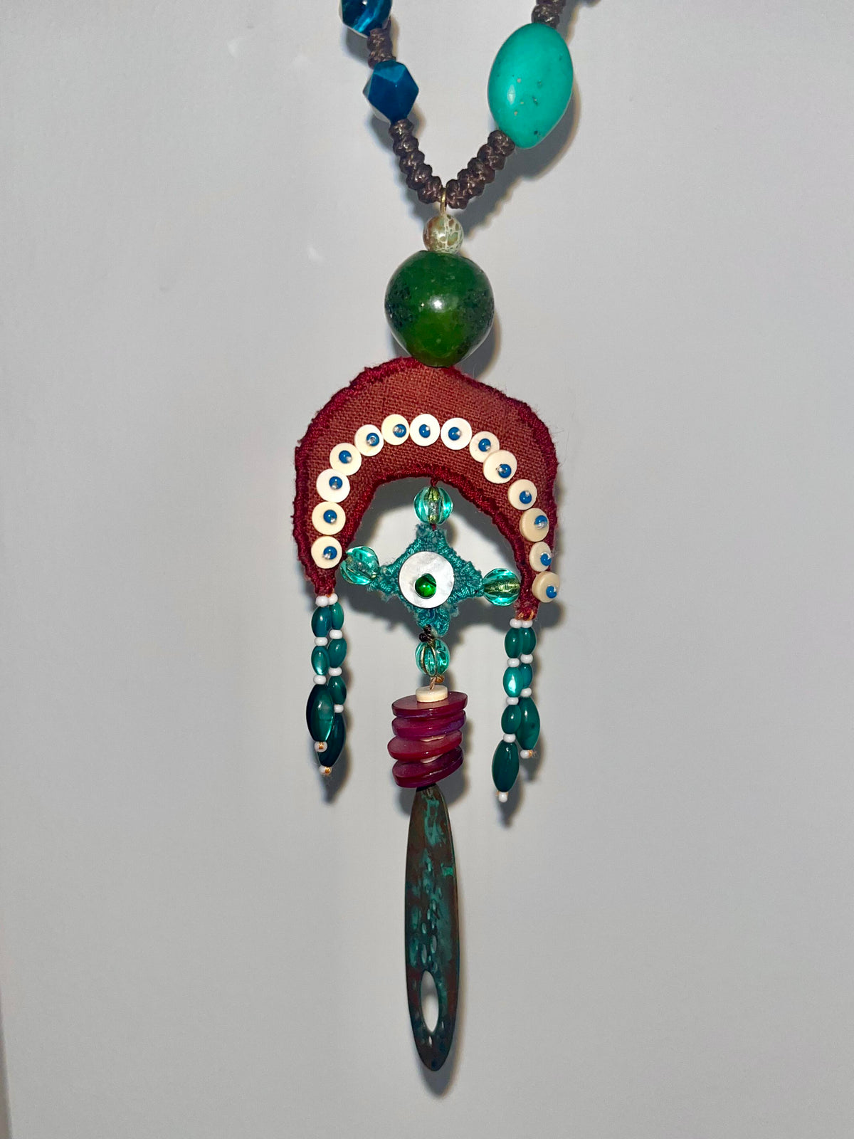 Bohemian Fabric Woven Statement Necklace – Handmade Textile Artistry