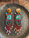 Bohemian Malachite Fringe Earrings – Handwoven Gemstone Dangles