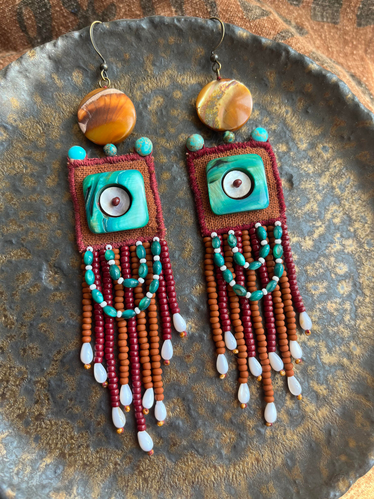 Bohemian Malachite Fringe Earrings – Handwoven Gemstone Dangles