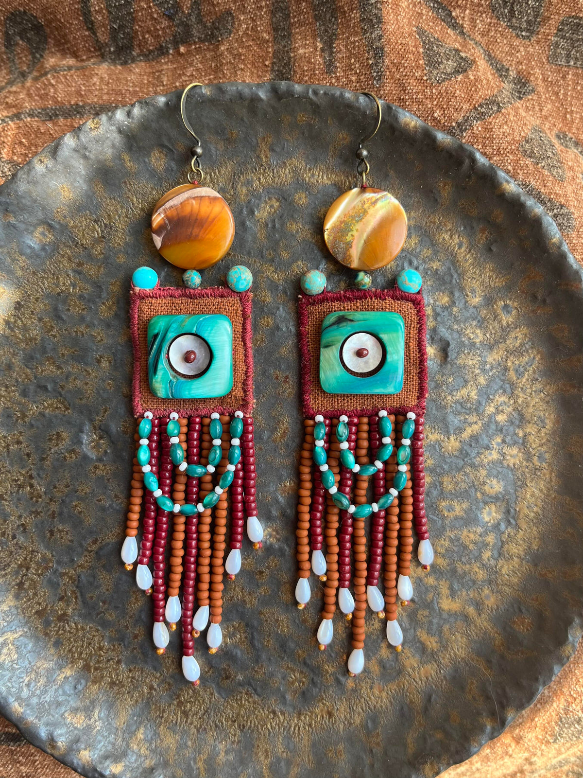 Bohemian Malachite Fringe Earrings – Handwoven Gemstone Dangles