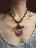 Tribal Spirit Hand-Painted Wood Necklace – Artisan Woven Statement Piece