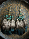 Bohemian Feather & Stone Artisan Earrings – Handcrafted Earthly Elegance