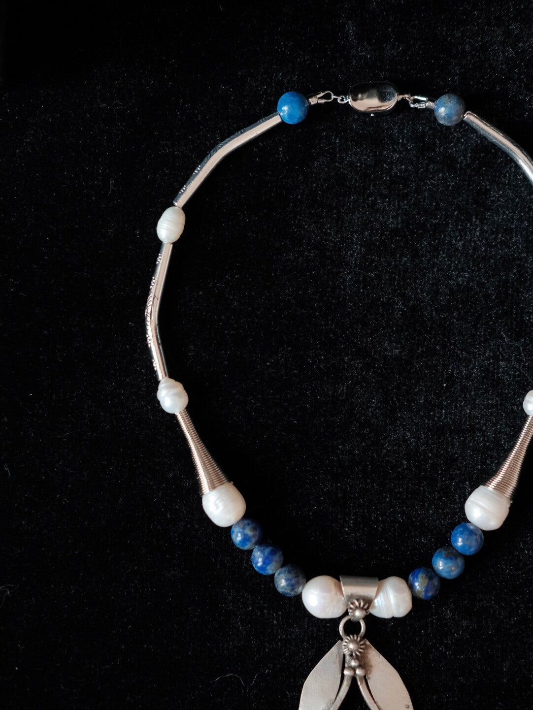 Tribal Artisan Necklace – Handcarved Lapis Lazuli & Sacred Shell Medallion
